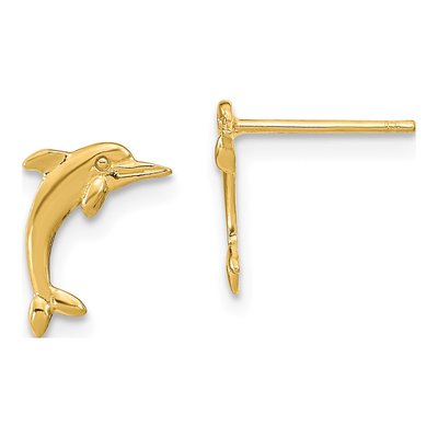 14K Yellow Gold Dolphin Stud Earrings