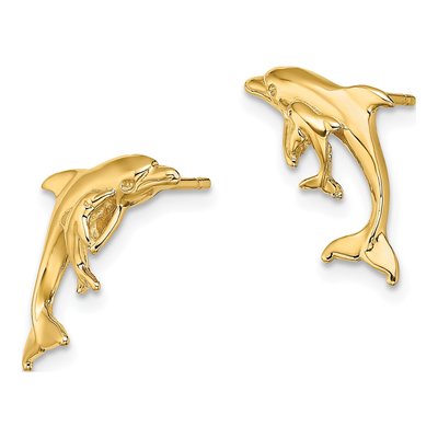 14K Yellow Gold Dolphin Baby Stud Earrings – view 3