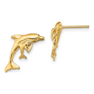 14K Yellow Gold Dolphin Baby Stud Earrings