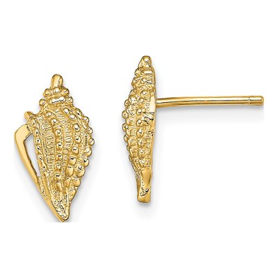 14K Yellow Gold Mini Conch Shell Stud Earrings