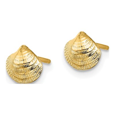 14K Yellow Gold Mini Clam Shell Stud Earrings – view 3