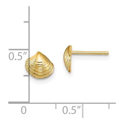 14K Yellow Gold Mini Clam Shell Stud Earrings – view 5