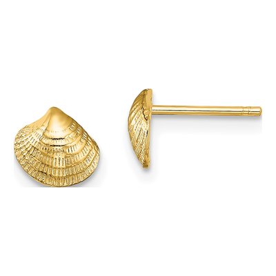 14K Yellow Gold Mini Clam Shell Stud Earrings