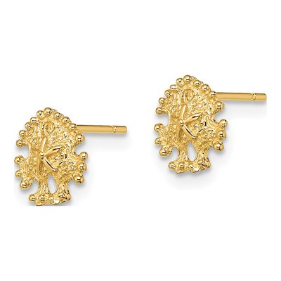 14K Yellow Gold Mini Sand Dollar Stud Earrings – view 3