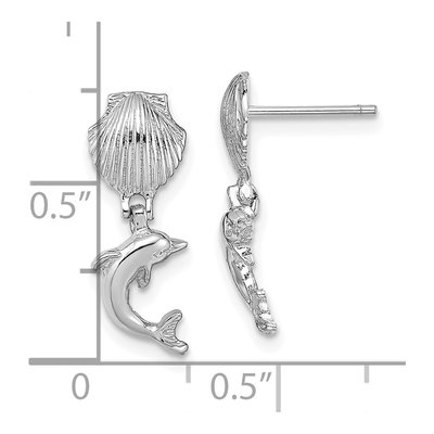 14K White Gold Dolphin Scallop Dangle Earrings – view 5