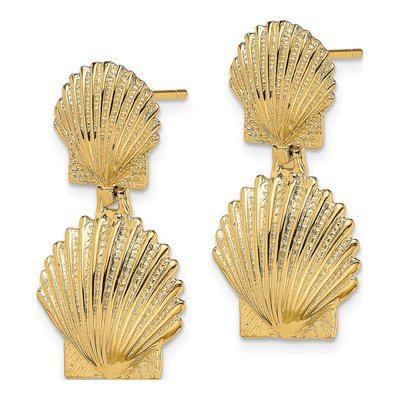 14K Yellow Gold Double Scallop Shell Dangle Earrings – view 3