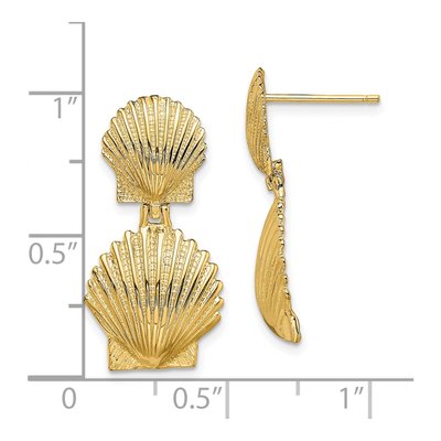 14K Yellow Gold Double Scallop Shell Dangle Earrings – view 5