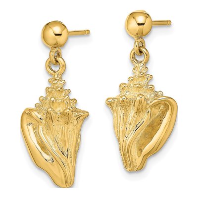 14K Yellow Gold Conch Shell Dangle Earrings – view 3
