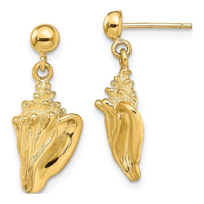 14K Yellow Gold Conch Shell Dangle Earrings