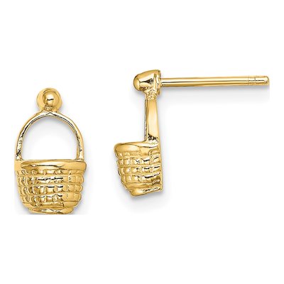 14K Yellow Gold Mini Basket Stud Earrings