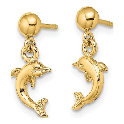 14K Yellow Gold Mini Dolphin Dangle Earrings – view 3