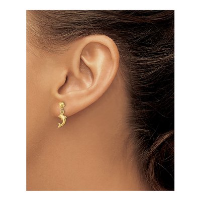 14K Yellow Gold Mini Dolphin Dangle Earrings – view 4