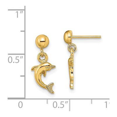 14K Yellow Gold Mini Dolphin Dangle Earrings – view 5