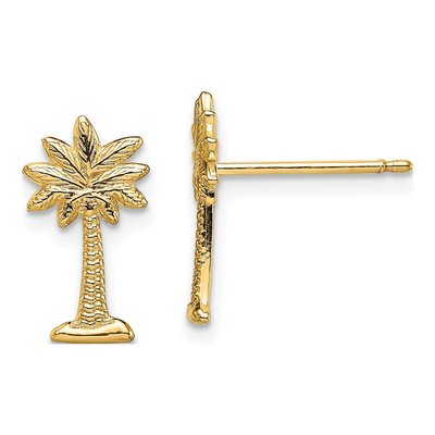 14K Yellow Gold Mini Palmetto Palm Tree Stud Earrings