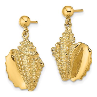 14K Yellow Gold Conch Shell Dangle Earrings – view 3