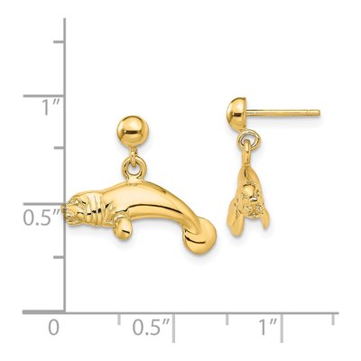 14K Yellow Gold 3-D Manatee Dangle Earrings – view 5