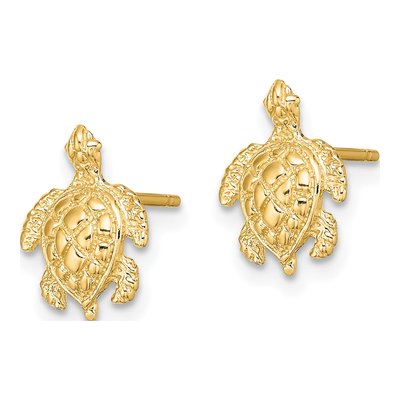14K Yellow Gold Textured Sea Turtle Stud Earrings – view 3