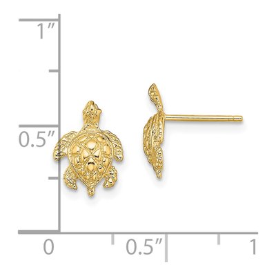 14K Yellow Gold Textured Sea Turtle Stud Earrings – view 5