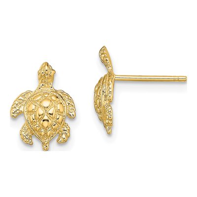 14K Yellow Gold Textured Sea Turtle Stud Earrings