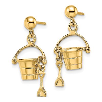 14K Yellow Gold Beach Bucket Shovel Dangle Earrings – view 2