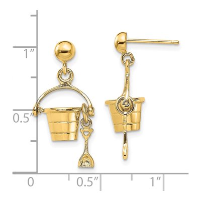 14K Yellow Gold Beach Bucket Shovel Dangle Earrings – view 4