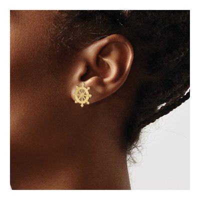 14K Yellow Gold Ships Wheel Stud Earrings – view 4