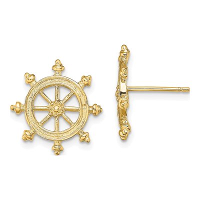 14K Yellow Gold Ships Wheel Stud Earrings