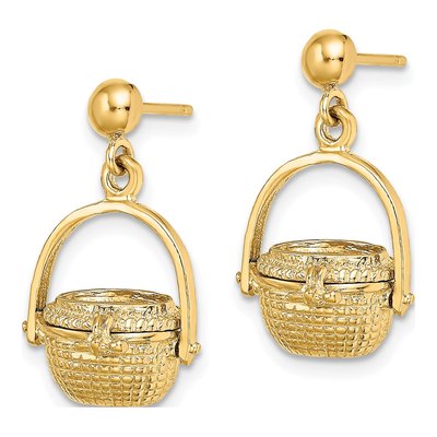 14K Yellow Gold 3-D Nantucket Basket Dangle Earrings – view 3