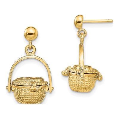 14K Yellow Gold 3-D Nantucket Basket Dangle Earrings
