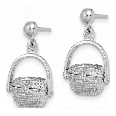 14K White Gold 3-D Nantucket Basket Dangle Earrings – view 2