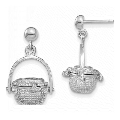 14K White Gold 3-D Nantucket Basket Dangle Earrings