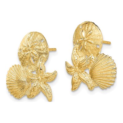 14K Yellow Gold Sand Dollar Cluster Stud Earrings – view 3