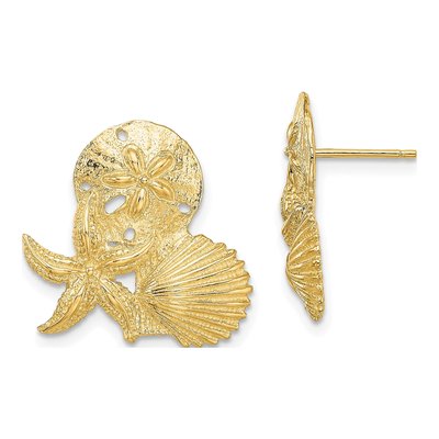 14K Yellow Gold Sand Dollar Cluster Stud Earrings