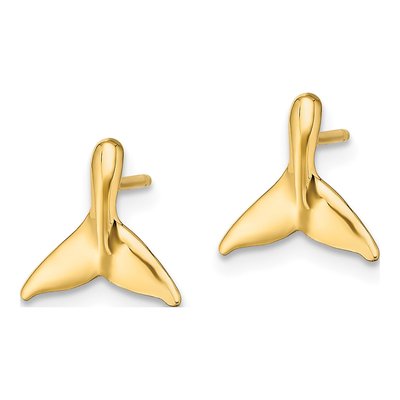 14K Yellow Gold Mini Whale Tail Stud Earrings – view 3
