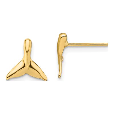 14K Yellow Gold Mini Whale Tail Stud Earrings