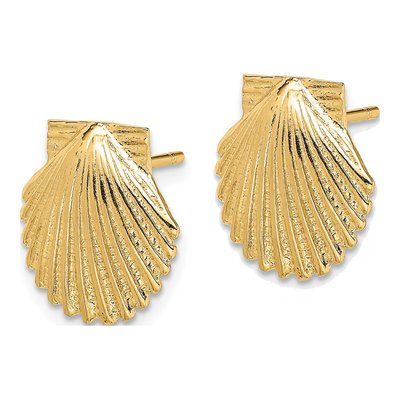14K Yellow Gold Scallop Shell Stud Earrings – view 3