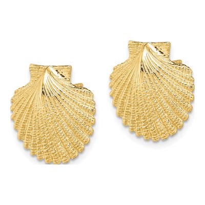 14K Yellow Gold Textured Scallop Shell Stud Earrings – view 3