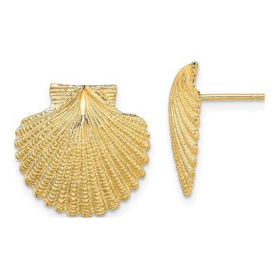 14K Yellow Gold Textured Scallop Shell Stud Earrings