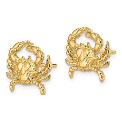 14K Yellow Gold Blue Crab Stud Earrings – view 3