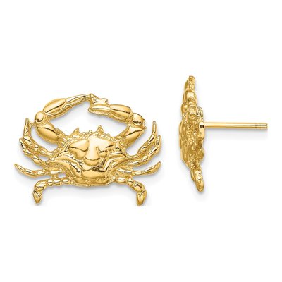 14K Yellow Gold Blue Crab Stud Earrings