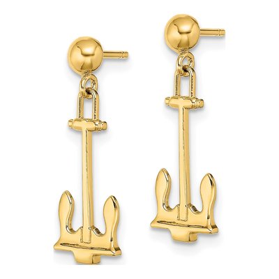 14K Yellow Gold Navy T-Bar Anchor Dangle Earrings – view 2