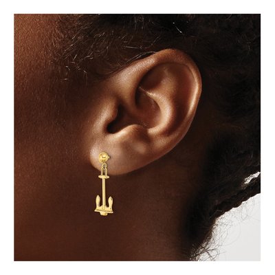14K Yellow Gold Navy T-Bar Anchor Dangle Earrings – view 3