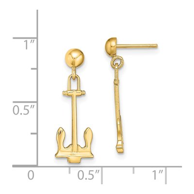 14K Yellow Gold Navy T-Bar Anchor Dangle Earrings – view 4