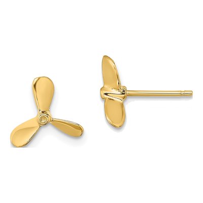 14K Yellow Gold Propeller Stud Earrings