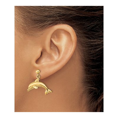 14K Yellow Gold Jumping Dolphin Dangle Earrings – view 4