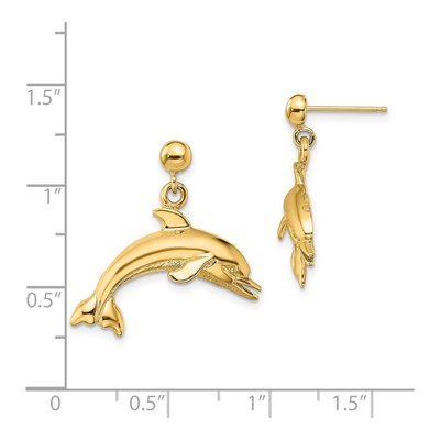 14K Yellow Gold Jumping Dolphin Dangle Earrings – view 5