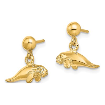 14K Yellow Gold Mini Manatee Dangle Earrings – view 3