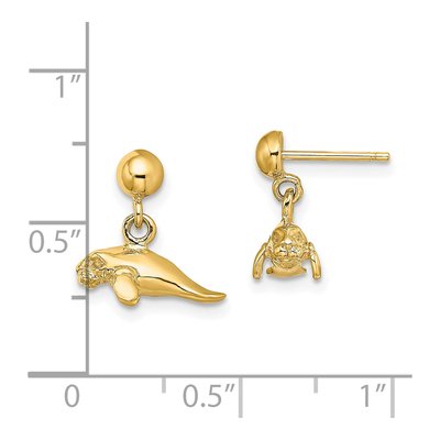 14K Yellow Gold Mini Manatee Dangle Earrings – view 5