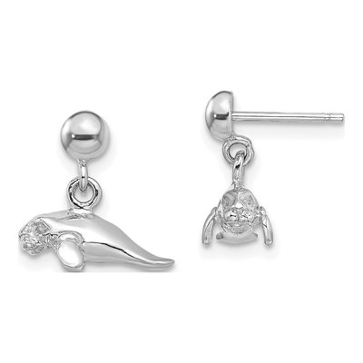 14K White Gold Mini Manatee Dangle Earrings