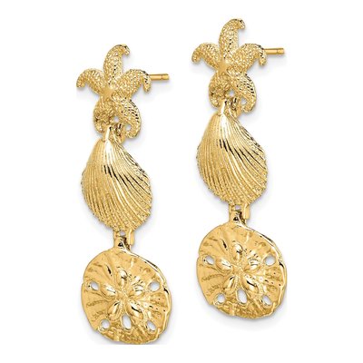 14K Yellow Gold Starfish Shell Dangle Earrings – view 3